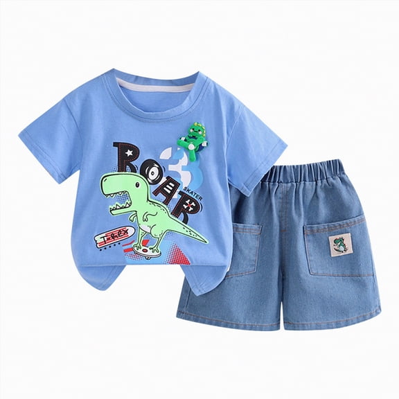 Boy Clothes Baby Toddler Dinosaur Print Outfits Children's Summer Cotton Printed Sleeveless Training 0 3 6 12 18 24 Months Clothing Sets Tracksuit Tees and Shorts 2-Piece Set