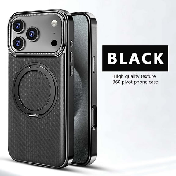 Magnetic For iPhone 17 Pro Max Phone Case,With 360° Rotatable Ring Kickstand,Compatible with Mag-Safe,Business Textured Back Design,Anti-Scratch Shockproof Anti-fall Protection Phone Case,Black