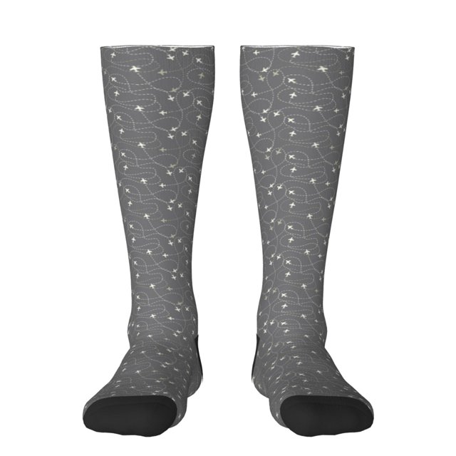 Fotbe Airplane Routes Around The World Calcetas Divertidas Estampadas para Hombre y Mujer, Calcetas de Algodón hasta la Rodilla para Caminar, Correr, Enfermería y Embarazo