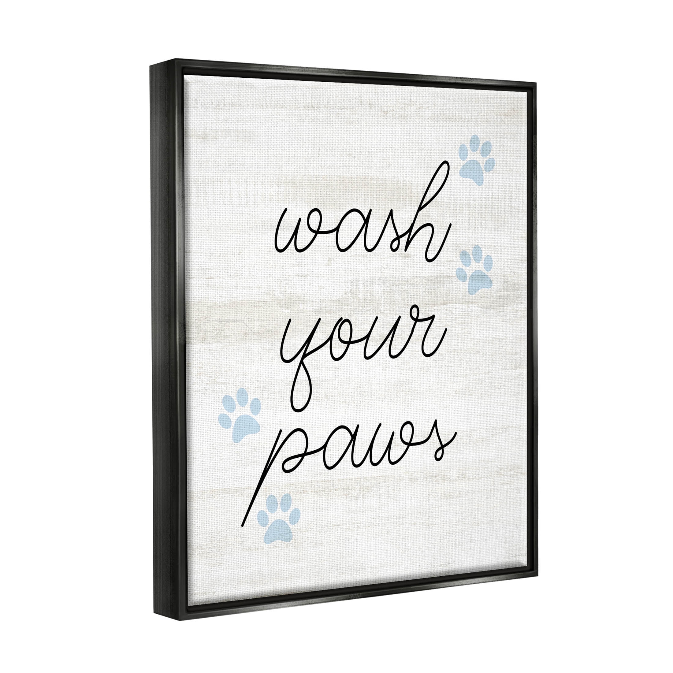 Wash Your Paws Pet Shapes Typography Graphic Art Jet Black Framed Art Print Wall Art