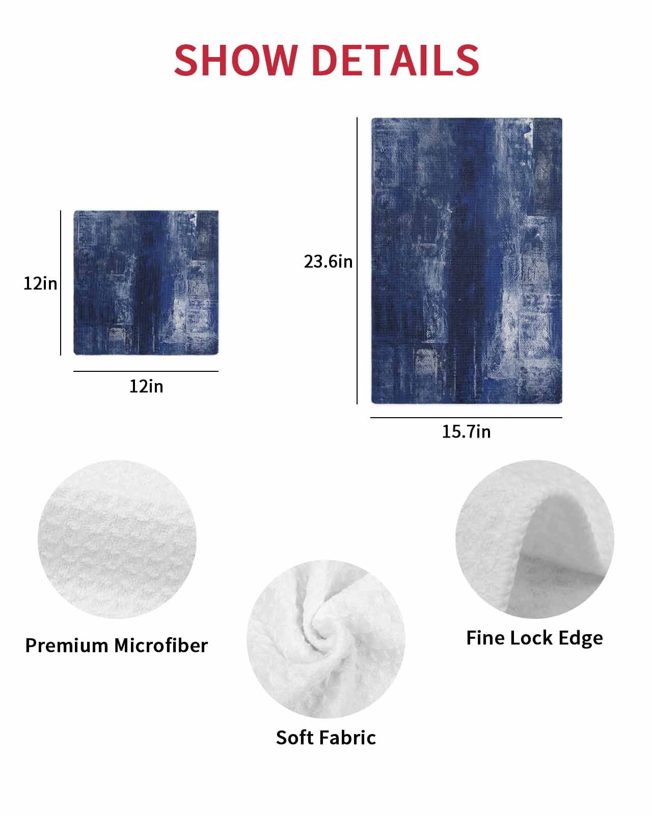 Navy Blue Kitchen Dish Towels for Drying Dishes Set of 2, Retro Oil Painting Modern Abstract Art Aesthetics Waffle Weave Microfiber Hand Tea Bathroom Towels Quick Dry & Absorbent Towel 12x12