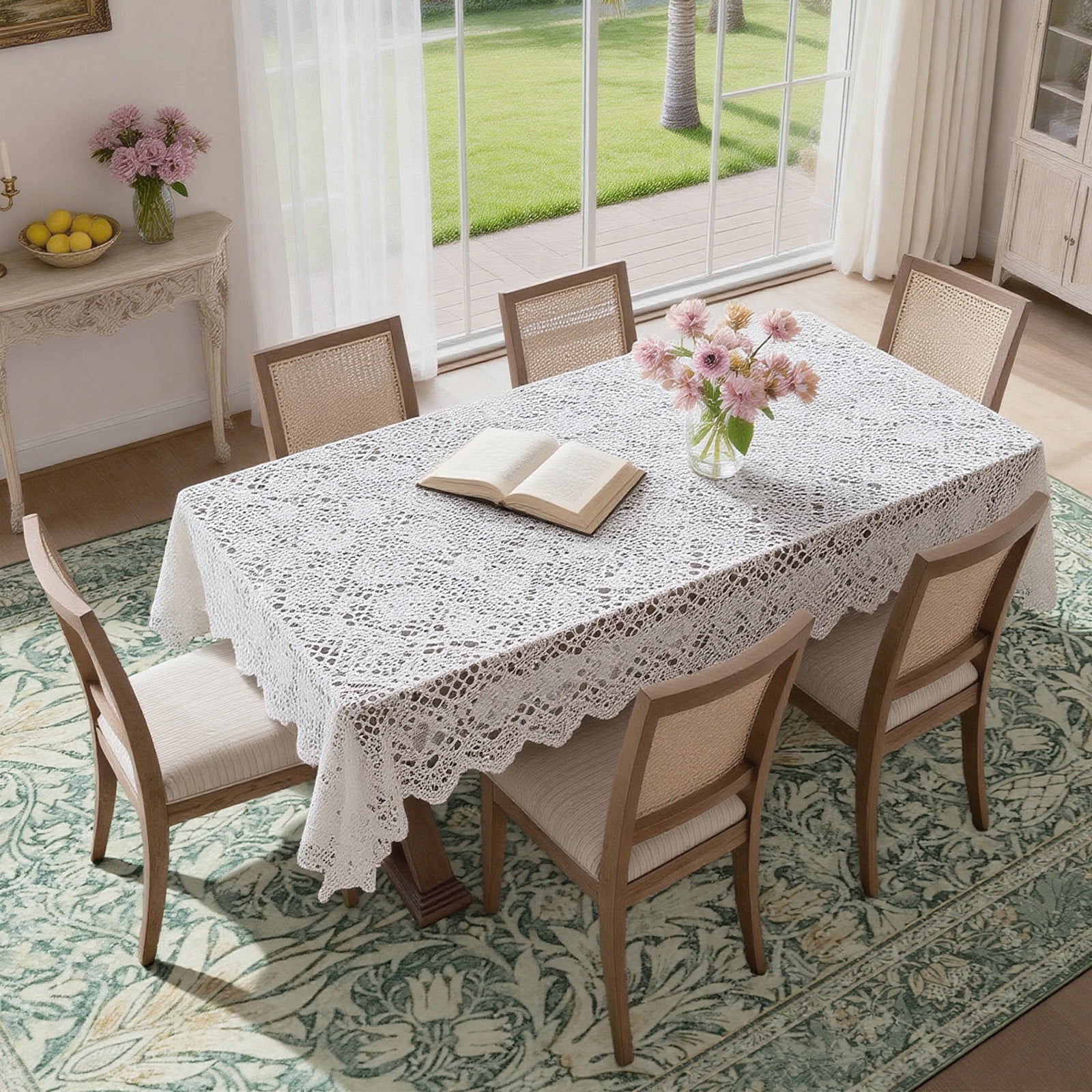 8x10 Area Rugs for Living Room, Washable Area Rugs with Non-Slip Backing, Boho Floral Vintage Carpets Low Pile for Dining Room, Bedroom, Home Office, Indoor, Nursery, Apartment.