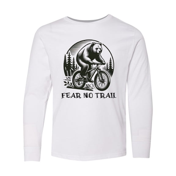 Inktastic Mountain Biking Fear No Trail Long Sleeve Youth T-Shirt