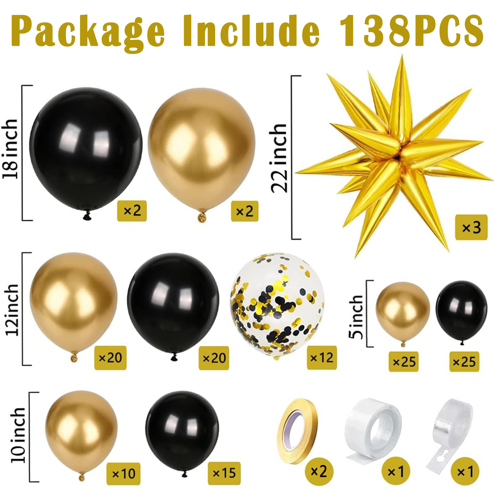 KiddiTouch Black and Gold Balloons Garland Kit, 132 Pieces photo 5