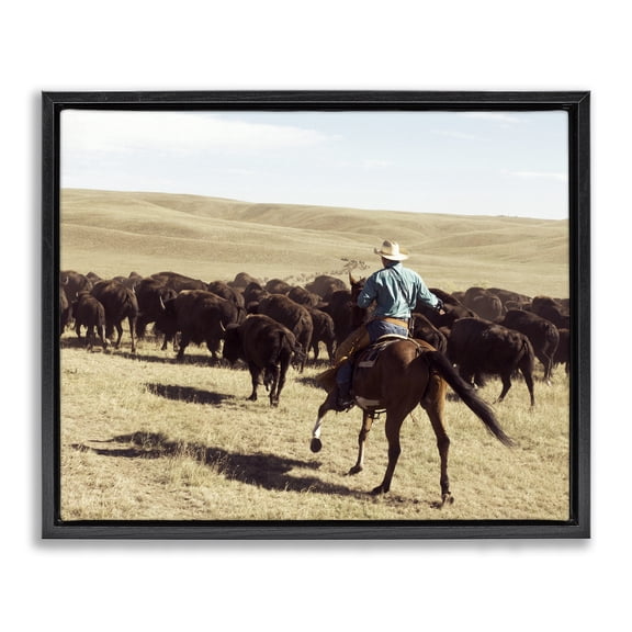 Stupell Industries Rustic Lodge Cowboy & Cattle in Desert Black Floating Frame Canvas Art, 21 x 17, by Danita Delimont