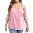 thumbnail image 2 of Plus Size Women V Neck Spaghetti Strap Tops Trendy Ruched Casual Tops Comfortable Soft Loose Fit Summer Tees with Built-in Bra Pink XXL, 2 of 5