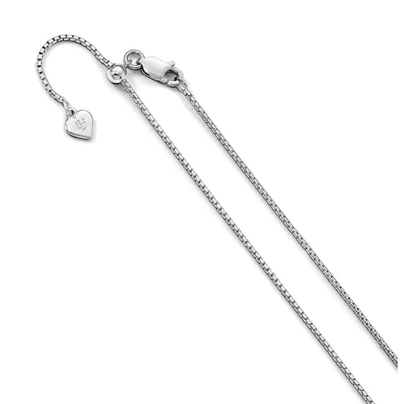 White Sterling Silver chain Box 22 in 1.25 mm Adjustable Round