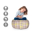 thumbnail image 2 of Tartan Storage Toy Bag Chair, Abstract Checkered Motifs Squares and Stripes Shapes Gingham Like, Stuffed Animal Organizer Washable Bag, Large Size, Pastel Yellow and Violet, by Ambesonne, 2 of 3