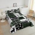 thumbnail image 3 of Retro Cabin Comforter Set Twin Size, Checkered Plaid Patchwork Bedding Woodland Wildlife Deer Bear Trees Duvet Insert Country Farmhouse Wild Animal Quilt Camper Lodge Room Decor, Green Gray, 3 of 5