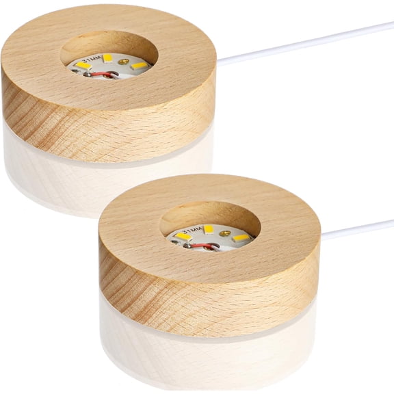 Pekkaxy 2Pcs Led Wood Display Stand for 3D Crystal Glass 2.7in Resin Art Light Wooden Lamp Base for Crystals LED Round Display Pedestal