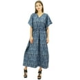 thumbnail image 2 of Bimba Women's Long Cotton Kaftan Maxi Printed Kimono Dress Drawstring Cover Up Nightwear, 2 of 5