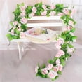 thumbnail image 2 of Flower Garland Artificial Rose Vine Flowers with Green Leaves Hanging Fake Roses Vine for Room Party Home Wedding Birthday Christmas Wall Arch Decor, 90.55 Inch, Light Pink, 2 of 6