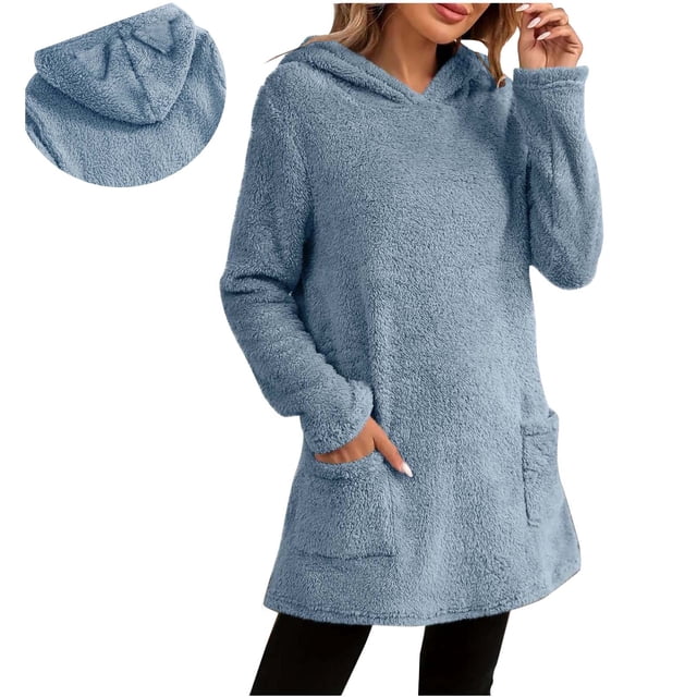 Robe Chandail Sherpa Femme - Robe Courte Duveteuse Hiver 2025 Chaude en Molleton avec Poches
