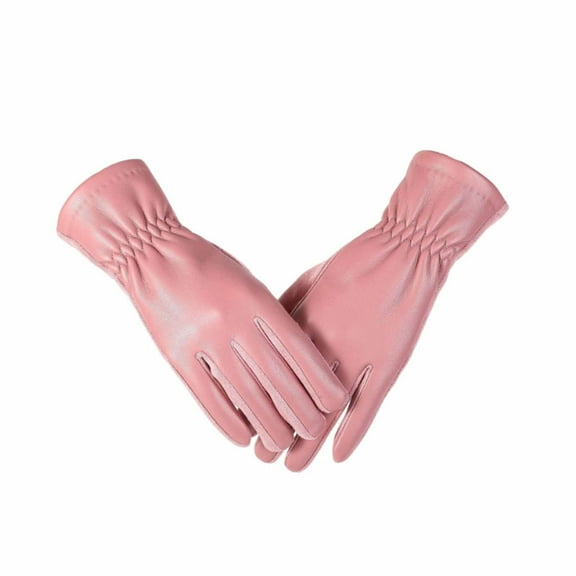 Winter Fashion Leather Gloves for Women, Touch Screen Wool Lined Outdoor Windproof Warm Driving Dress Gloves,Color:Pink