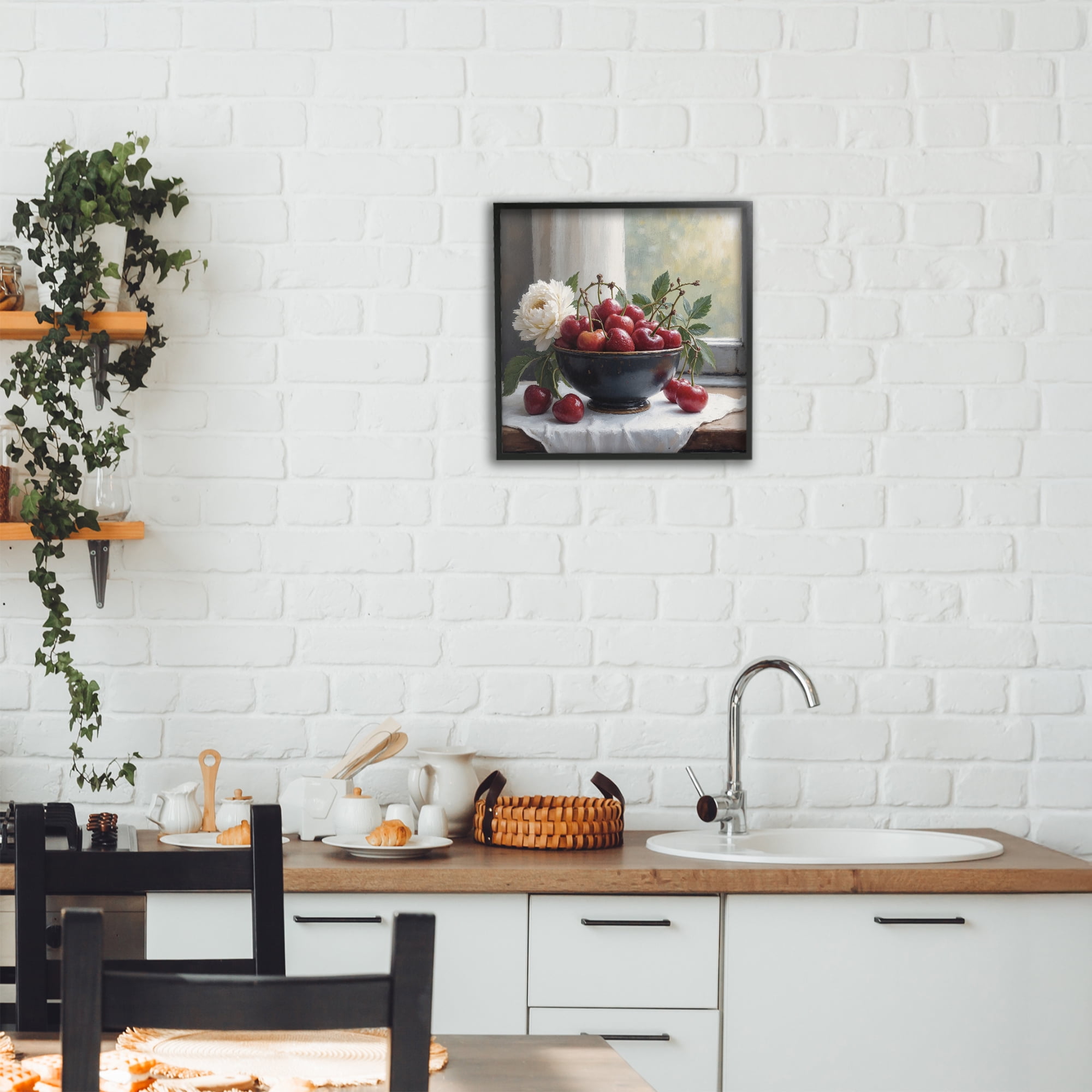 Cherry & Blossom Still Life Black Framed Giclee Art, design by Lettered and Lined