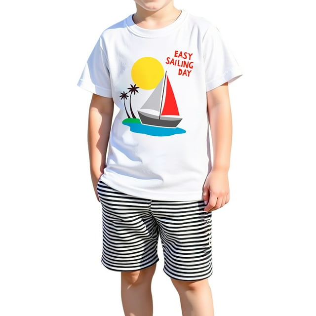 Ensemble de Vêtements Garçon Imprimé Chemise à Manches Courtes Ensemble Court Col Rond Vêtements d'Été Bébé Petit Frère Tenue Nouveau-Né 3-4 Ans Mode Garçons