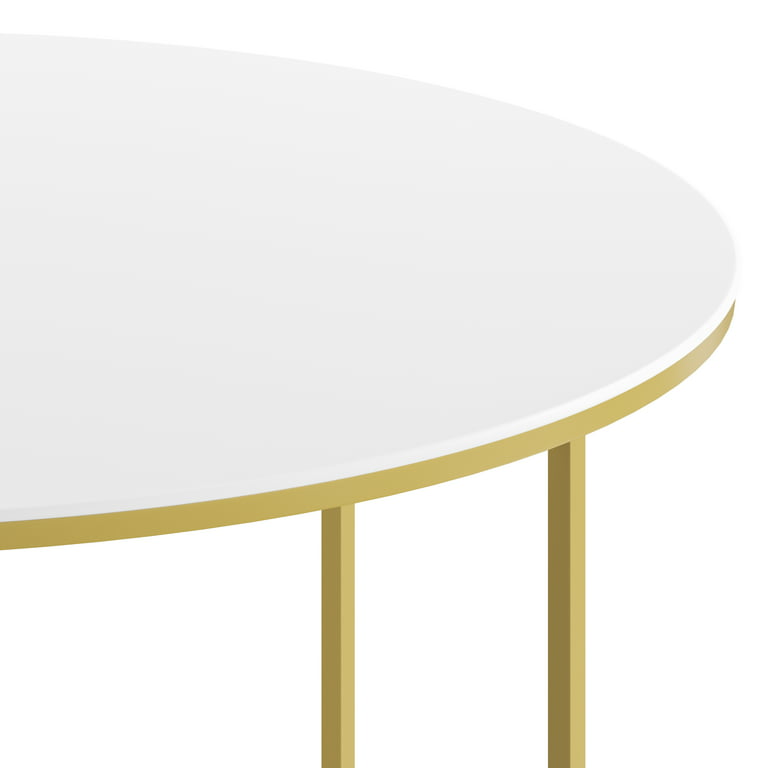 Emma + Oliver White Laminate Living Room Coffee Table with Crisscross  Brushed Gold Metal Frame 