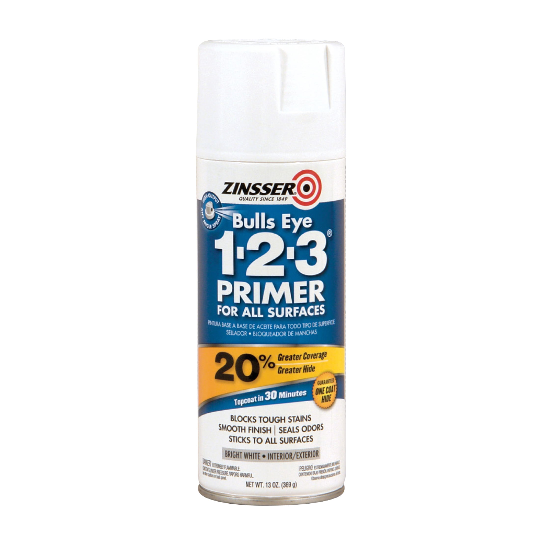 (2 pack) White, Zinsser Bulls Eye 1-2-3 Water-Based Primer Spray -2008, 13 oz