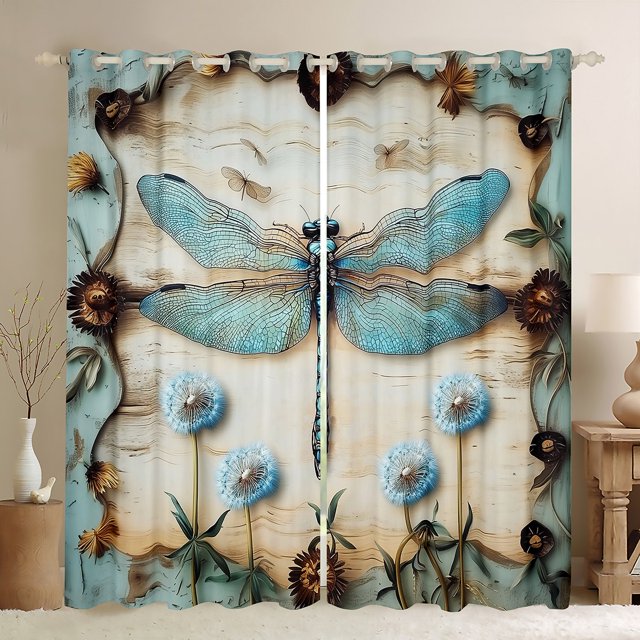 Erosebridal Rideaux Libellule Animale Lot de 2 (52x63), Rideaux Occultants Floraux 30 %-50 %, Décoration de Chambre pour la Fête des Mères