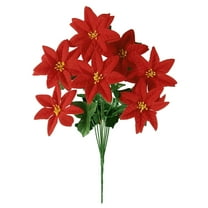 (Clearance) BNNG 7 Heads Red Artificial Poinsettia Bushes Artificial Flowers Christmas Velvet Silk Poinsettias Flowers Floral for Xmas Tree Ornament Table Centerpiece Fillers Porch Decorations