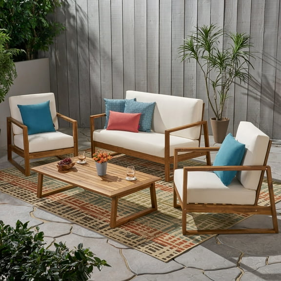 Noble House Belgian Outdoor  4 Seater Chat Set with Coffee Table Teak