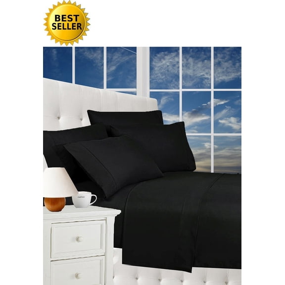 1500 Series Luxury Silky Soft 6 pc Sheet set, Deep Pocket Up to 16" - All Size and Colors , Full, Black
