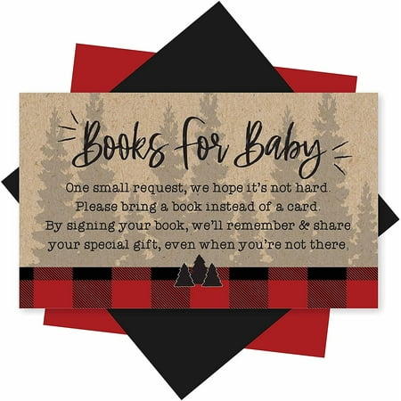 25 Books For Baby Shower Request Cards - Lumberjack Baby Shower Invitation Inserts, Book Request Baby Shower Guest Book Alternative, Bring A Book Instead Of A Card, Baby Shower Book Request For Boys
