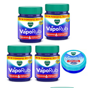 VapoRub Ointment 4 Pack 50+10ml Extra = 60ml Each with Free 5ml Travel Size Relief for Cold, Cough, Headache & Nasal Congestion