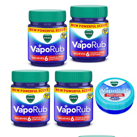 VapoRub Ointment 4 Pack 50+10ml Extra = 60ml Each with Free 5ml Travel Size Relief for Cold, Cough, Headache & Nasal Congestion