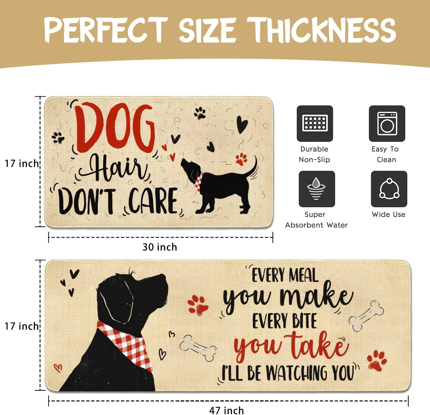 Cute Kitchen Mat Set of 2,Funny Dog Kitchen Rugs and Mats Non Skid Washable,Cute Kitchen Decor Accessories Dogs Lover Owners Housewarming Gifts,I''ll Be Watching You (17"x47"+17"x30")