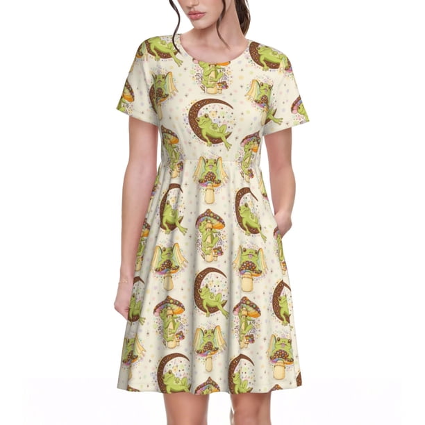 Disketp Frogs para Vestido de Manga Corta para Mujeres, Vestidos de Verano para Mujeres, Casual y Holgado para la Playa