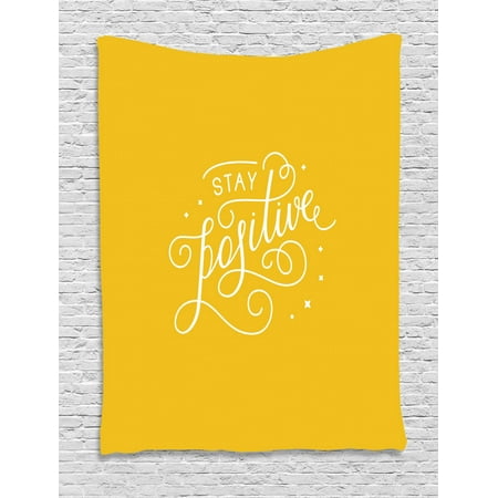 Positive Energy Tapestry Motivational Phrase In Cursive Calligraphy Style Minimal Design Wall Hanging For Bedroom Living Room Dorm Decor Earth
