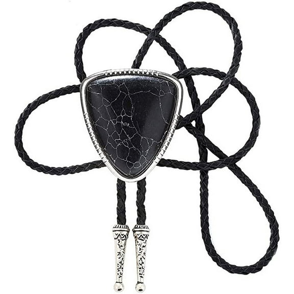 Vintage White Crack Triangle Bolo Tie for Men with Silver Bolo Tie Tips