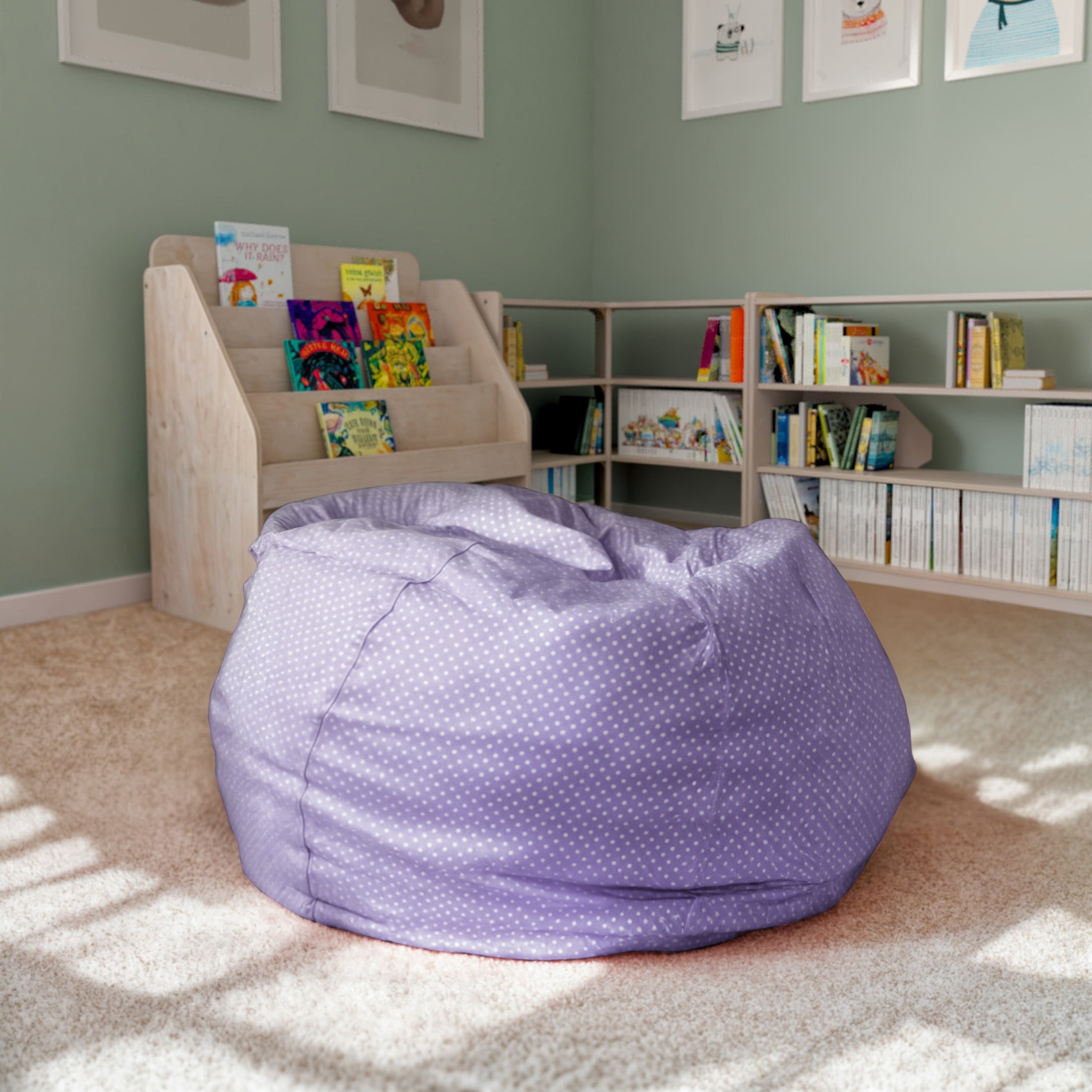 Flash Furniture Duncan Oversized Lavender Dot Refillable Bean Bag Chair for All Ages