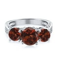 thumbnail image 3 of Gem Stone King 2.40 Ct Round Red VS Garnet 925 Sterling Silver 3-Stone Ring, 3 of 5