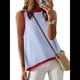 thumbnail image 2 of Camiseta Sin Mangas de Cuello Alto con Bloques de Color y Rayas Informales para Mujer, de Verano 2025, de Punto Holgado, de Corte Alto y Sin Mangas Como Se Muestra L, 2 of 6
