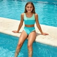 thumbnail image 2 of Girls Swimsuit 2 Piece Color Block Swimwear Teen Bathing Suit Girl's Bikini Set Size 9-16Y, 2 of 6