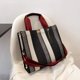 thumbnail image 2 of Bolso de hombro a rayas Bolso informal con asa superior Bolsos tote de gran capacidad (Negro L), 2 of 8