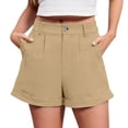 thumbnail image 5 of Women's Plus Size Lightweight Casual Shorts, Elastic Waist Drawstring Side Pockets, Summer Pull‑on Shorts for Outdoor Daily Casual | TruHer,Khaki XL, 5 of 8