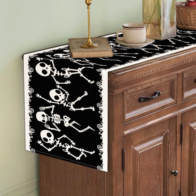 Cqxid Decorative Table Banner Under $5 Charm: Linen Witch Bat & Cat Halloween Table Runner Dust & Elegant Décor