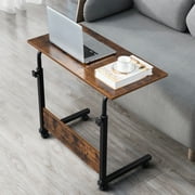 UWR-Nite Tray Table, Adjustable Sofa Bed Side Table Portable Desk with Wheels Overbed Table Laptop Cart with Open Shelf