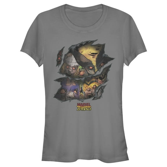 Junior's Marvel Zombies Ripped Window  Graphic Tee Charcoal 2X Large
