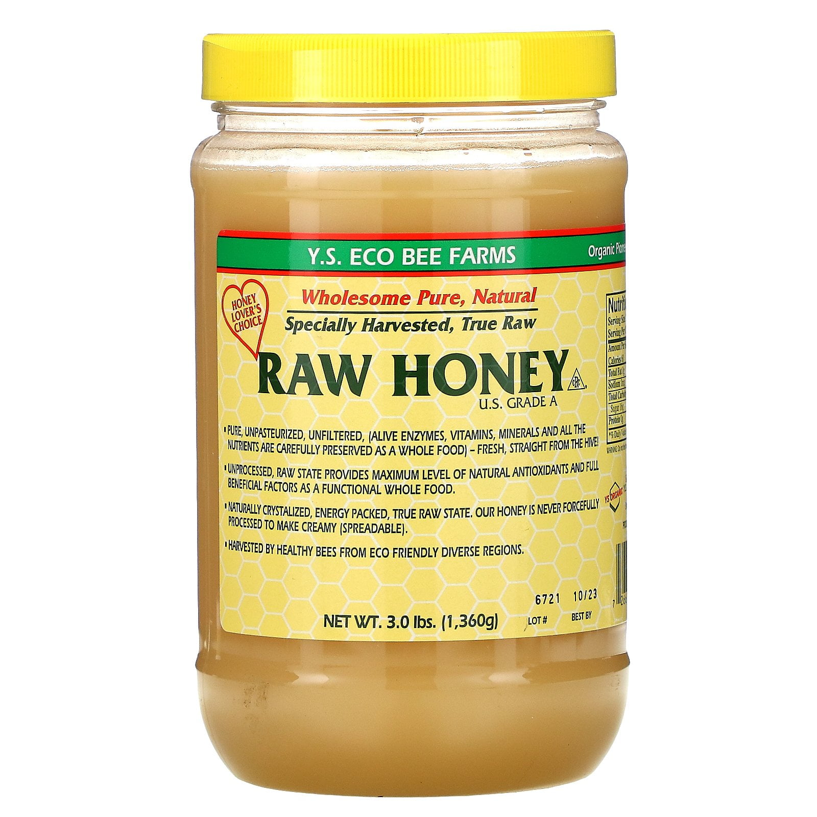 Raw Honey, 3.0 lbs (1,360 g), Y.S. Eco Bee Farms