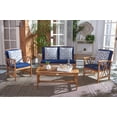 thumbnail image 2 of SAFAVIEH Fontana Outdoor Patio 4 Pc Conversational Set, Natural/Navy, 2 of 12