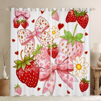 Castle Fairy Girls Red Strawberry Black Out Curtains,Love Heart Bowknot Curtains Pack of 2 (42x63 Each),Cartoon Flower Bedroom Curtains,Lightweight Room Decor