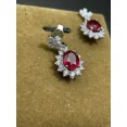 thumbnail image 3 of 2Ct Oval Cut Simulated Red Ruby Women's Halo Drop/Dangle Earrings 14k White Gold Plated, 3 of 5