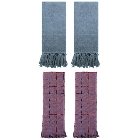 Unique Bargains 4 Pack Cotton Absorbent Soft Decorative Turkish Bath Towel for Bathroom Blue/Brown 14" x 30"/13" x 29"