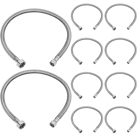 24" Faucet Supply Line Connector with 1/2" Fip x 3/8" Comp, Brass Nut, 304 Braided Stainless Steel Kitchen Faucet Hose for Kitchen Sink, 10 Pack