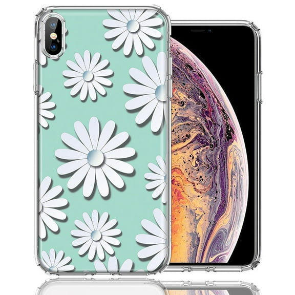 MUNDAZE For Apple iPhone XS Max White Teal Daisies Design Double Layer Phone Case Cover