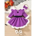thumbnail image 4 of WIBACKER Newborn Infant Baby Girl My First Halloween Outfit Fuzzy Romper Dress with Headband, Purple 0-18 Months, 4 of 9